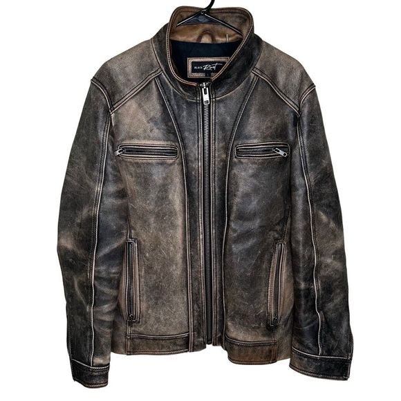 Black Rivet Full Grain Distressed Leather Full Zip Jacket Size L - Picture 1 of 6